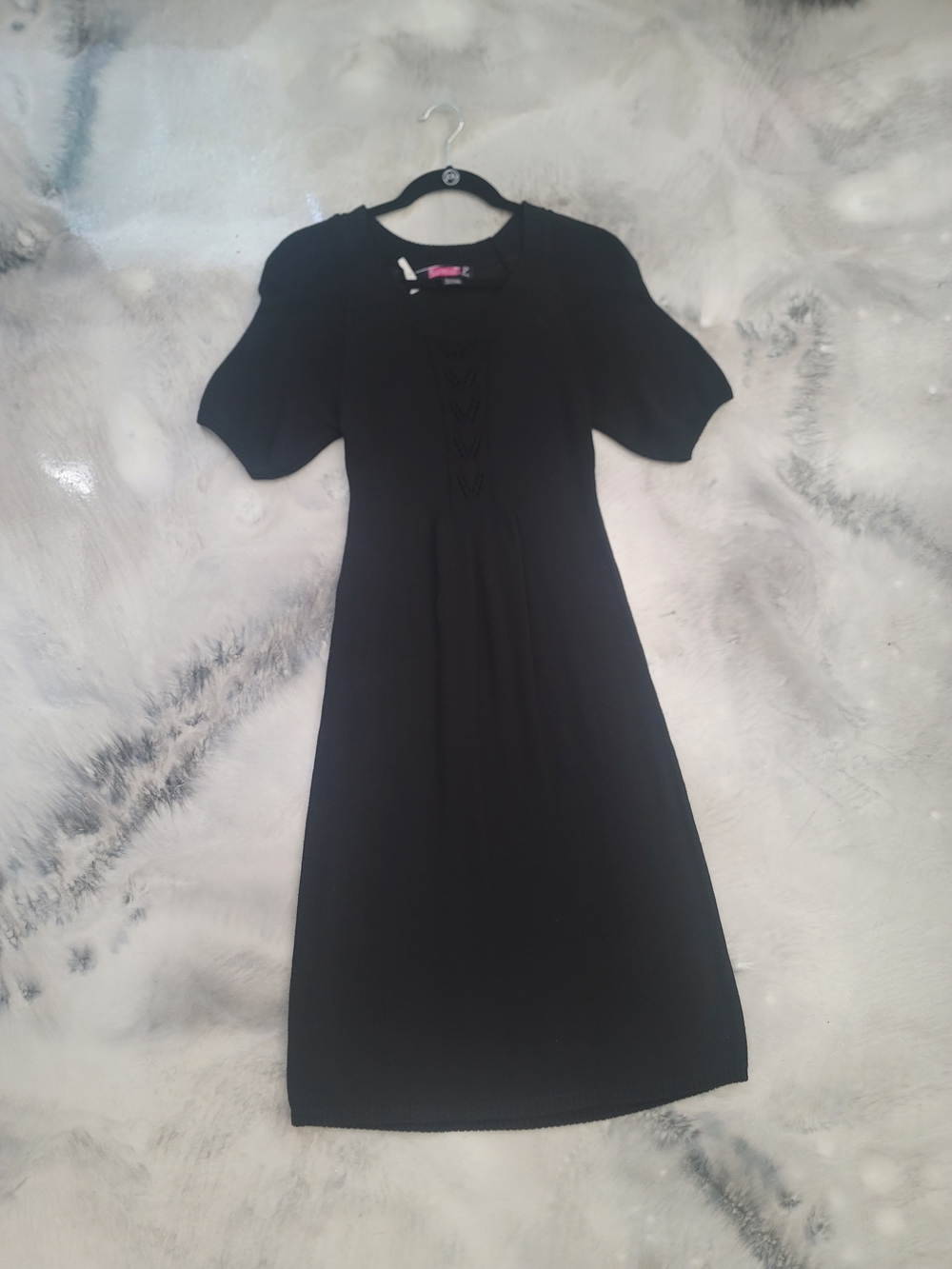 Say What? Black Midi Dress with Short Puff Sleeves